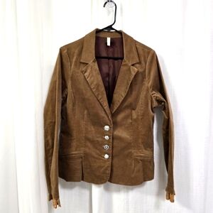 VTG Taryn Taylor Camel Velvet Women's Fitted Blazer Office Siren Boardroom Chic‎